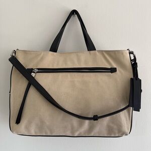 NWT! Gianni Chiarini Italian Leather & Canvas Tote Bag w/ Messenger Strap